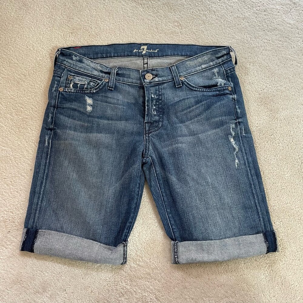 Women's Seven For All Mankind Blue Jean Shorts  button fly distressed -  size 26